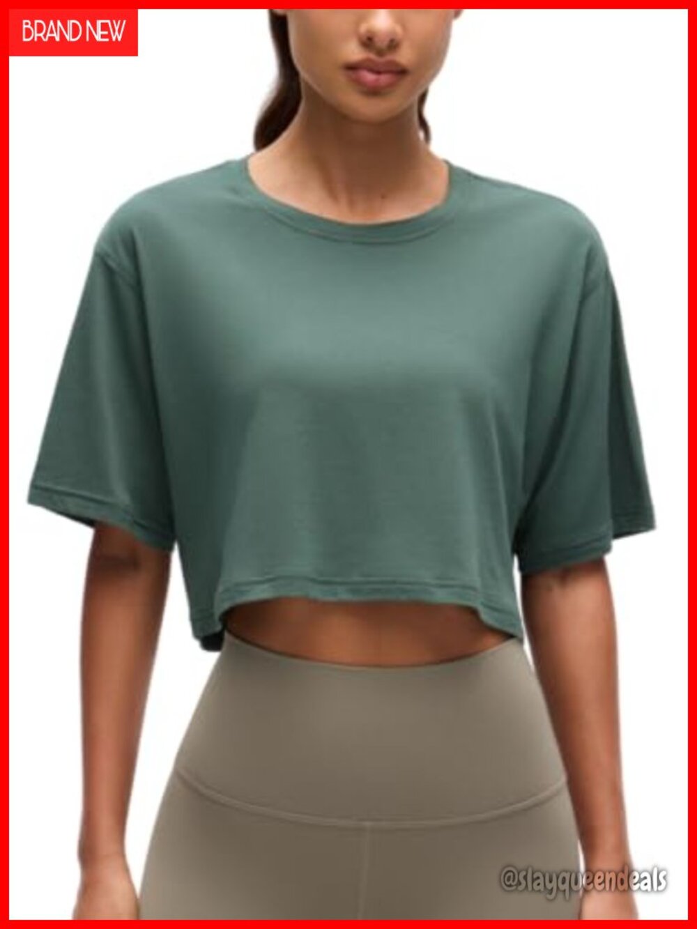 Pima Cotton High Neck Crop T-Shirt Loose Fit Short Sleeve Gym Top